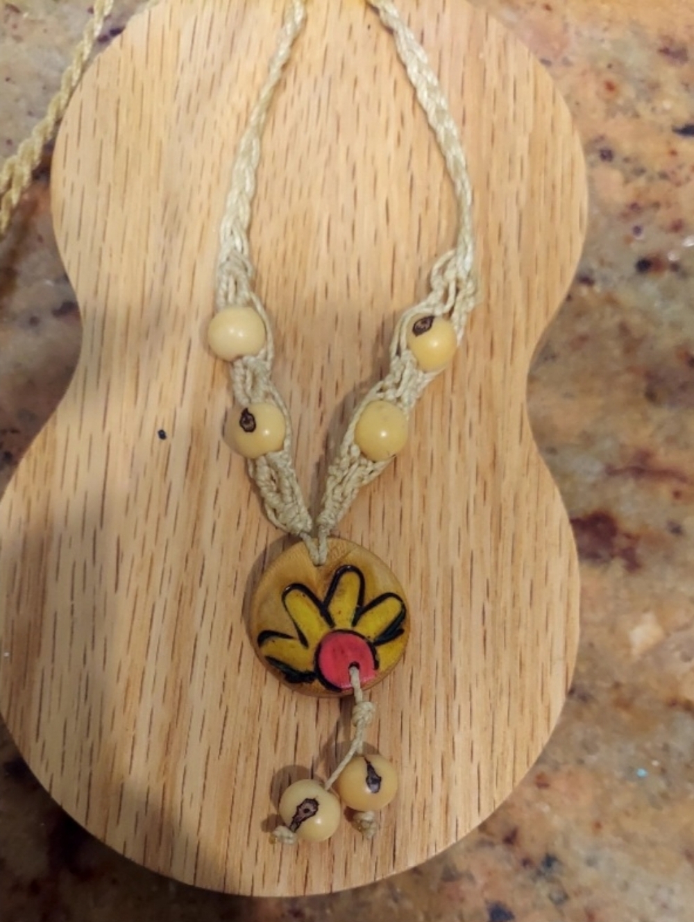 Hand Crafted Yellow & Pink Floral Pendant Necklace with Cream Beads